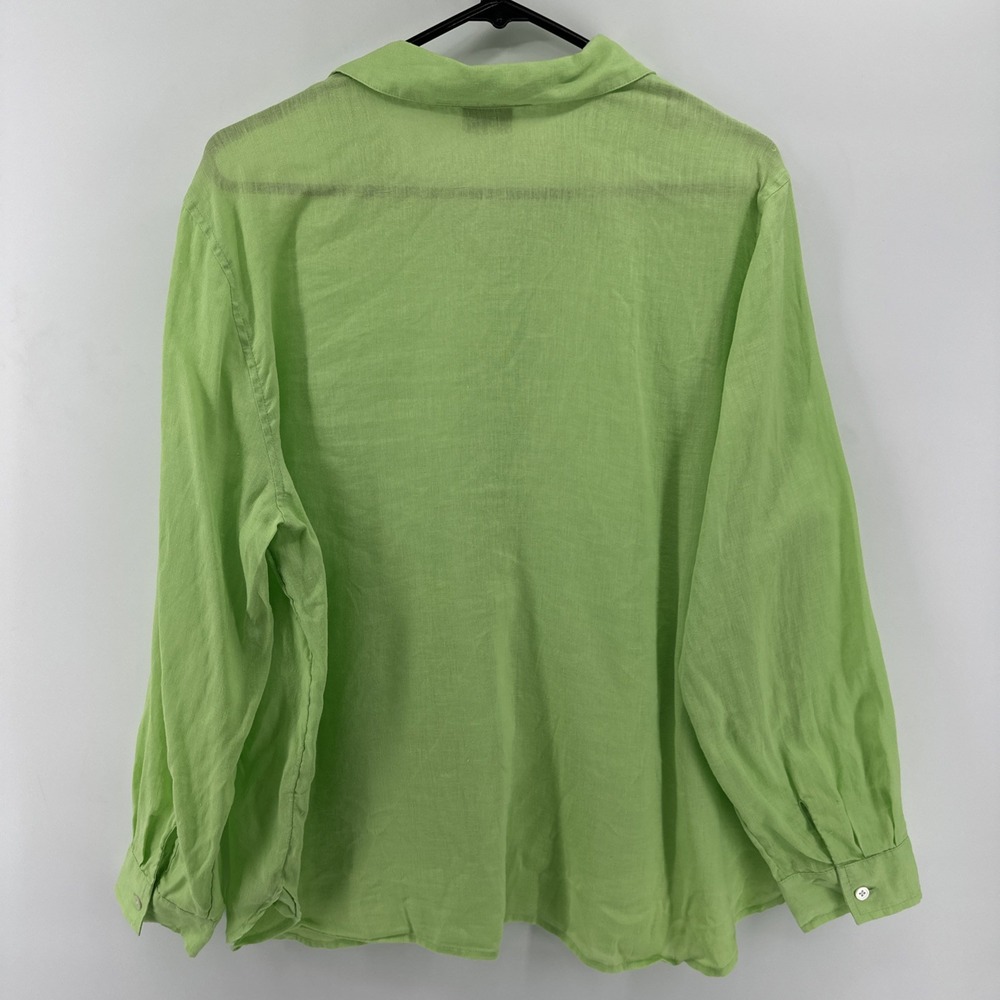 J. Jill Womens Linen Button Down Shirt Large Petite Green Lagenlook Coastal - Picture 8 of 8